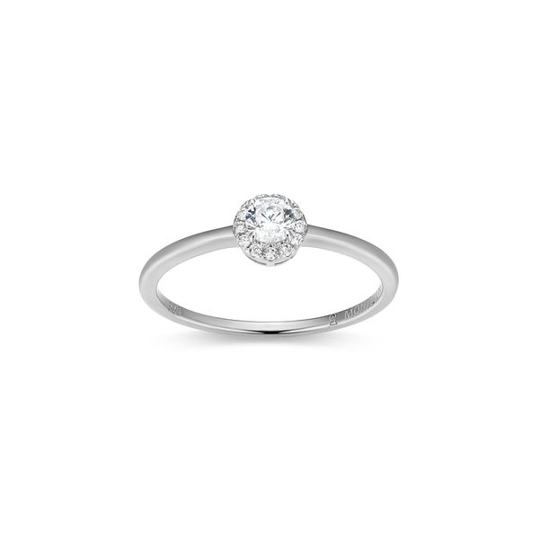 Monte Luna Round Halo Lab Grown Diamond Ring | Rhodium-Plated Sterling Silver | Barnes Jewelers Goldsboro NC Barnes Jewelers Goldsboro, NC