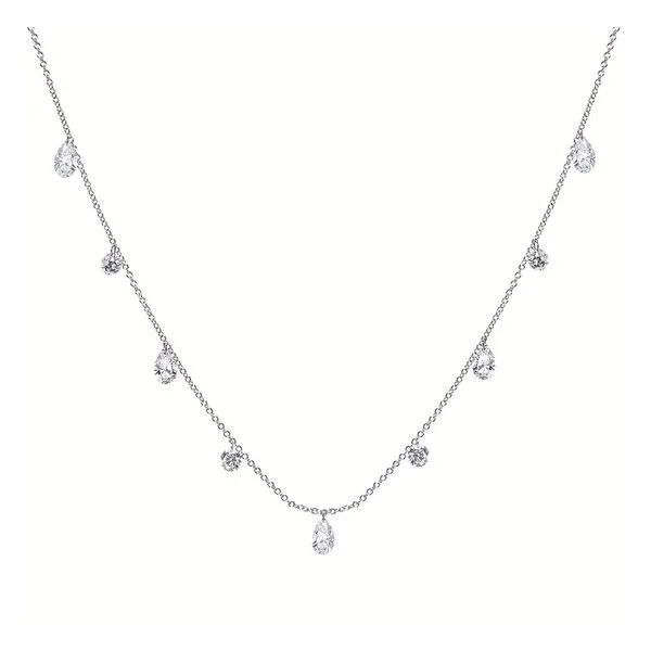 OSTBYE  Lab Grown Pierced Diamond Station Necklace, 14KT White Gold, 2.01CTTW Round and Pear, 18