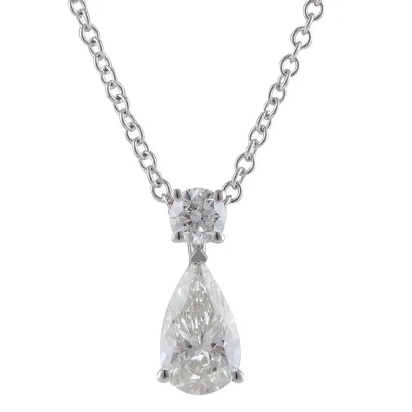 MERCURY RING  Pear Lab Grown Diamond Drop Necklace, 14KT White Gold, 0.73CTTW Round and Pear, Color: G, Clarity: VS2, 18