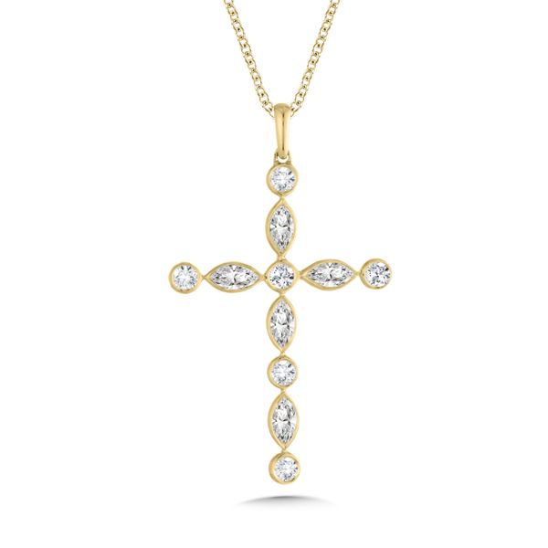 SDC  Bezel Set Lab Grown Diamond Cross Necklace, 14KT Yellow Gold, 0.38CTTW Round and Marquise, 18