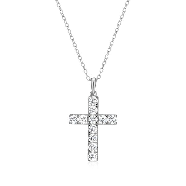Monte Luna Lab Grown Diamond Cross Necklace | Rhodium-Plated Sterling Silver | Barnes Jewelers Goldsboro NC Barnes Jewelers Goldsboro, NC