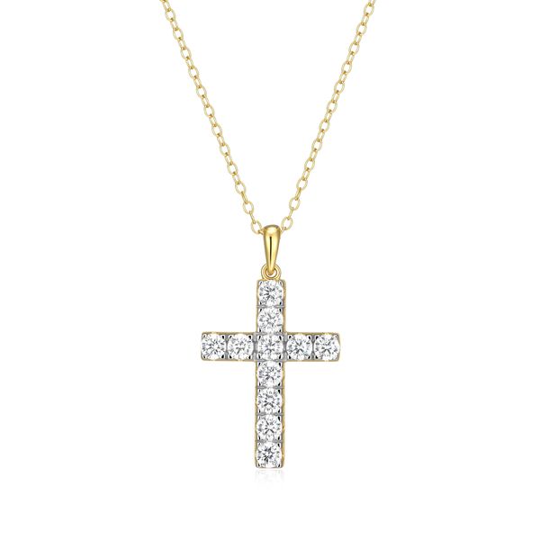 Monte Luna Lab Grown Diamond Cross Necklace | 14KT Gold Plated Sterling Silver | Barnes Jewelers Goldsboro NC Barnes Jewelers Goldsboro, NC