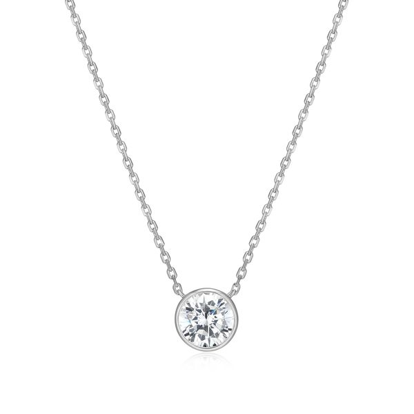 Monte Luna Bezel Set Lab Grown Diamond Solitaire Necklace | Rhodium-Plated Sterling Silver | Barnes Jewelers Goldsboro NC Barnes Jewelers Goldsboro, NC
