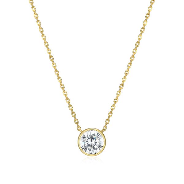 Monte Luna Bezel Set Lab Grown Diamond Solitaire Necklace | 14KT Gold Plated Sterling Silver | Barnes Jewelers Goldsboro NC Barnes Jewelers Goldsboro, NC
