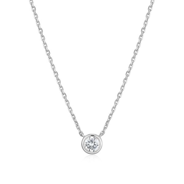Monte Luna Bezel Set Lab Grown Diamond Solitaire Necklace | Rhodium-Plated Sterling Silver | Barnes Jewelers Goldsboro NC Barnes Jewelers Goldsboro, NC