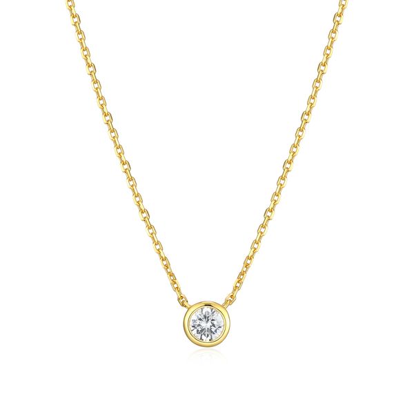 Monte Luna Bezel Set Lab Grown Diamond Solitaire Necklace | 14KT Gold Plated Sterling Silver | Barnes Jewelers Goldsboro NC Barnes Jewelers Goldsboro, NC
