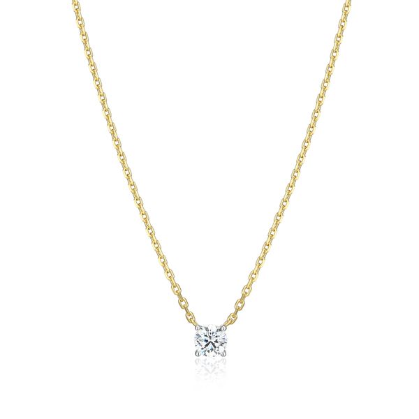 Monte Luna Lab Grown Diamond Solitaire Necklace | 14KT Gold Plated Sterling Silver | Barnes Jewelers Goldsboro NC Barnes Jewelers Goldsboro, NC