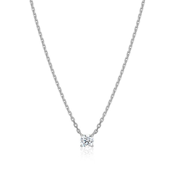 Monte Luna Lab Grown Diamond Solitaire Necklace | Rhodium-Plated Sterling Silver | Barnes Jewelers Goldsboro NC Barnes Jewelers Goldsboro, NC