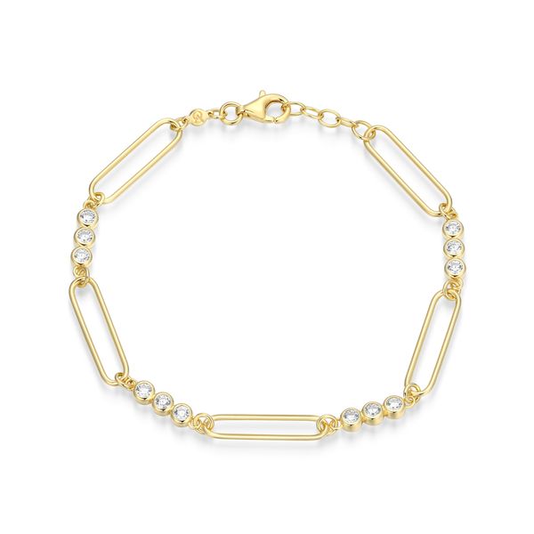 Monte Luna Bezel Set Lab Grown Diamond Paperclip Chain Bracelet | 14KT Gold Plated Sterling Silver | Barnes Jewelers Goldsboro NC Barnes Jewelers Goldsboro, NC