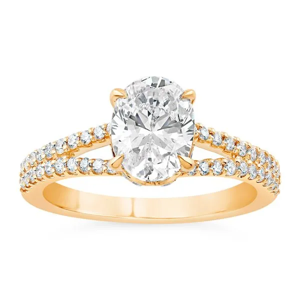 AMERICAN RING SOURCE  Split Shank Lab Grown Diamond Engagement Ring Semi Mount, 14KT Yellow Gold, Holds 1.50CT Oval Center, 0.36 Barnes Jewelers Goldsboro, NC