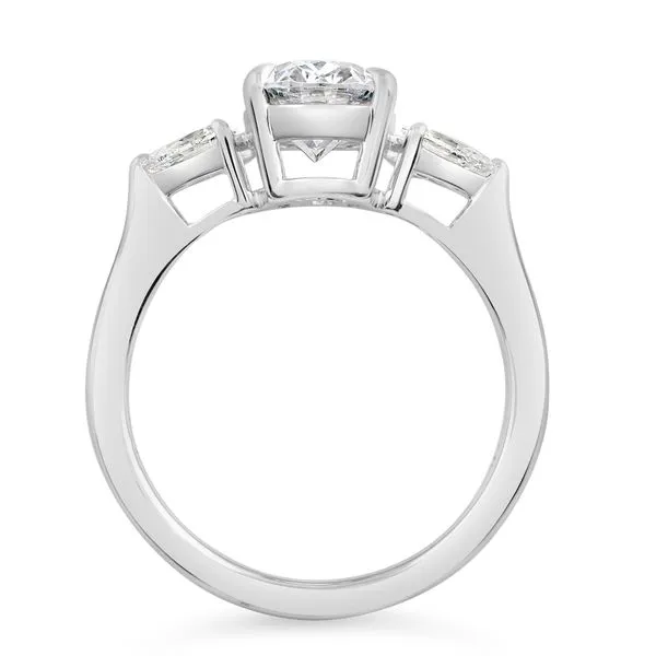 AMERICAN RING SOURCE  Three Stone Lab Grown Diamond Engagement Ring Semi Mount, 14KT White Gold, Holds 2.00CT Oval Center, 0.50C Image 2 Barnes Jewelers Goldsboro, NC