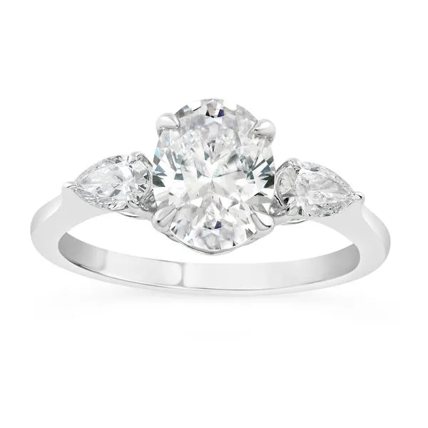 AMERICAN RING SOURCE  Three Stone Lab Grown Diamond Engagement Ring Semi Mount, 14KT White Gold, Holds 2.00CT Oval Center, 0.50C Barnes Jewelers Goldsboro, NC