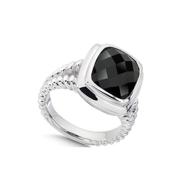 Rhodium Sterling Silver Fashion Ring, with Faceted Black Onyx 12 x 10mm  Size 6 Barnes Jewelers Goldsboro, NC