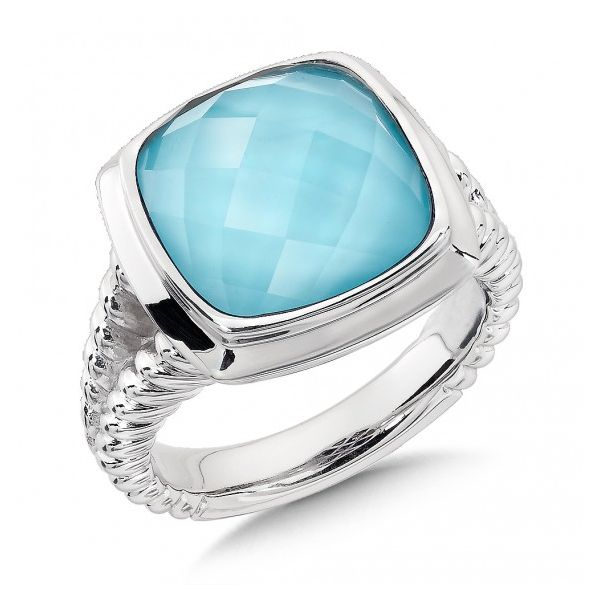 Sterling Silver Clear Quartz  &  Turquoise Fusion Fashion Ring, Size 7. Barnes Jewelers Goldsboro, NC