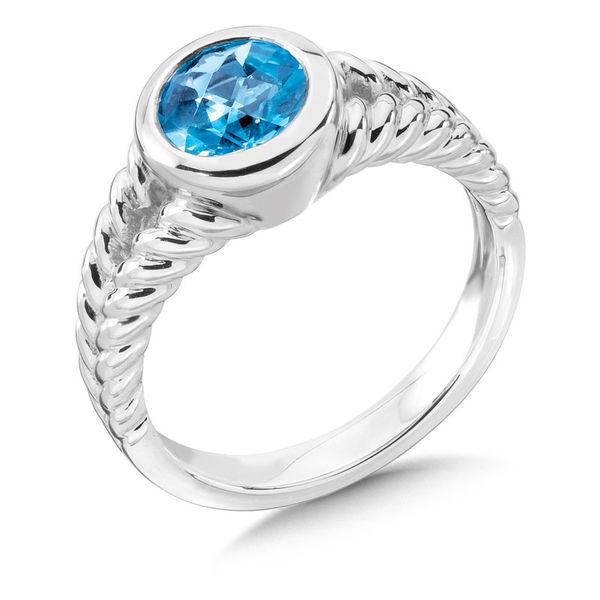 Rhodium  Sterling Silver 7mm Round Sky Blue Topaz Fashion Ring, Size 7 Barnes Jewelers Goldsboro, NC