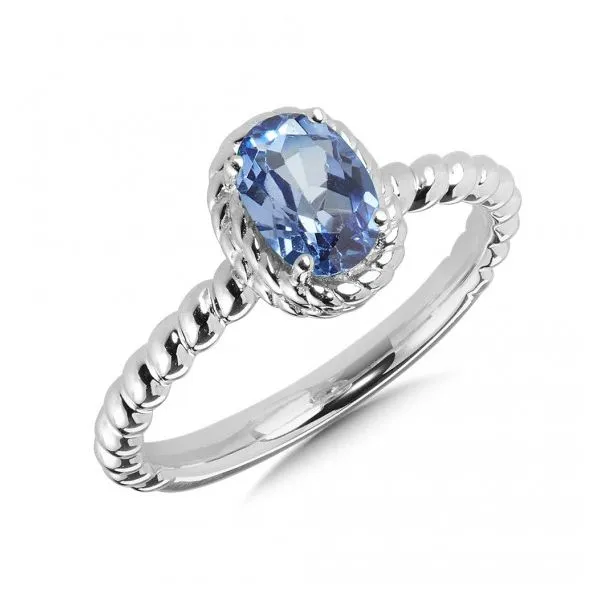 Rhodium Sterling Silver Stud Earrings with Two 6x4mm Created Blue Sapphires. Barnes Jewelers Goldsboro, NC