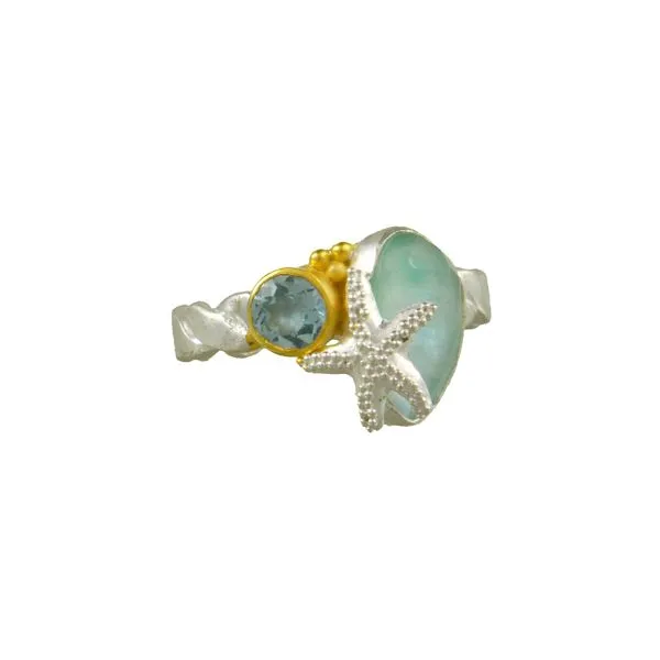 MICHOU  Starfish Ring, Sterling Silver and 22KT Gold Vermeil, Amazonite and Sky Blue Topaz, Size 7  161015-7 Barnes Jewelers Goldsboro, NC