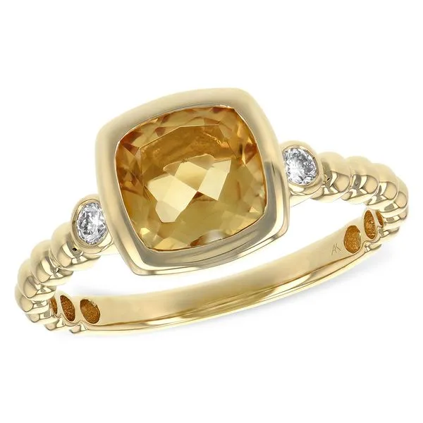 ALISON KAUFMAN  Squared Bezel Set Citrine Ring, 14KT Yellow Gold, 1.15TGW Citrine, 0.08CTTW Round Diamonds, Size 7  D5657 Barnes Jewelers Goldsboro, NC