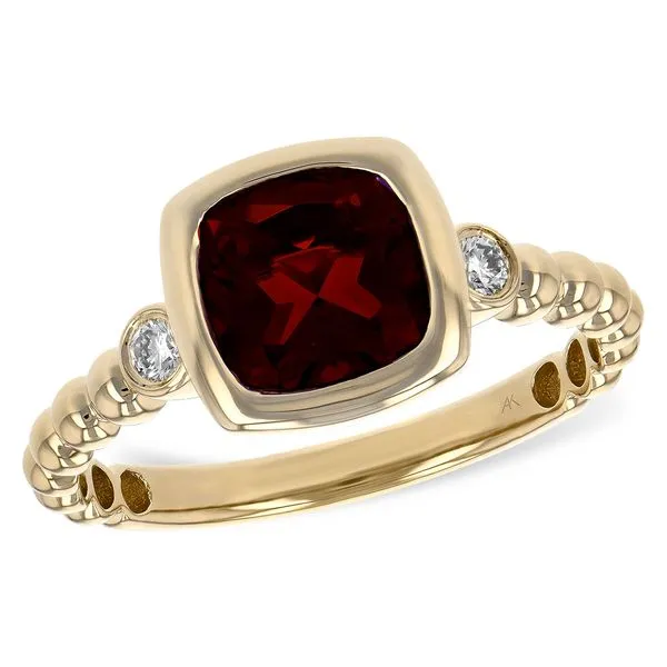 ALLISON KAUFMAN  Squared Bezel Garnet Ring, 14KT Yellow Gold, 1.52TGW Garnet, 0.08CTTW Round Diamonds, Size 7  D5656 Barnes Jewelers Goldsboro, NC