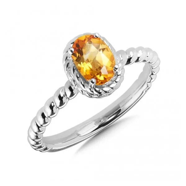 Rhodium Sterling Silver Ring w/ 7x5mm Citrine. size 7, Barnes Jewelers Goldsboro, NC