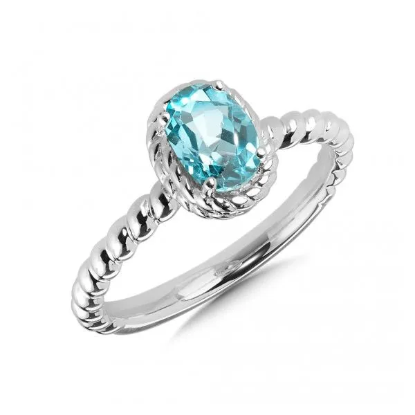 Rhodium Sterling Silver Ring with 7 x 5mm Aquamarine Size 7 Barnes Jewelers Goldsboro, NC