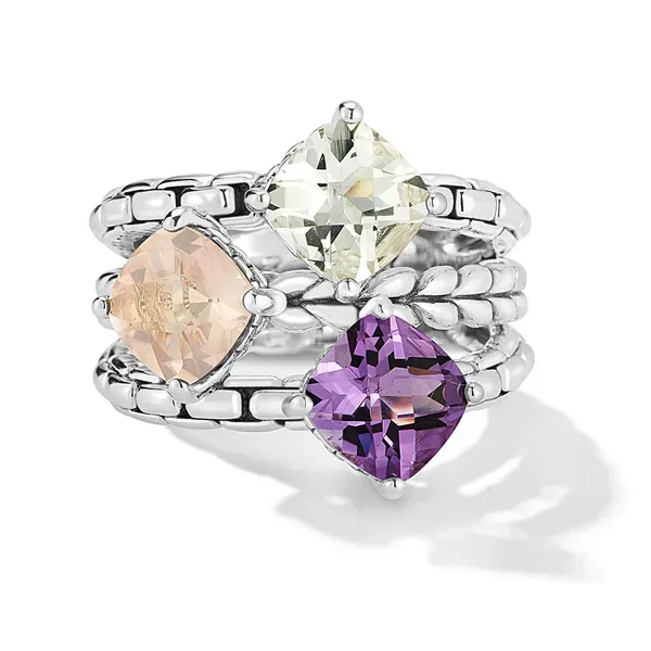 JAI  Three Gemstone Stacked Ring, Sterling Silver, ICE, Amethyst, Rose Quartz, White Topaz, Size 7  JJH1022R-7-ICE Barnes Jewelers Goldsboro, NC