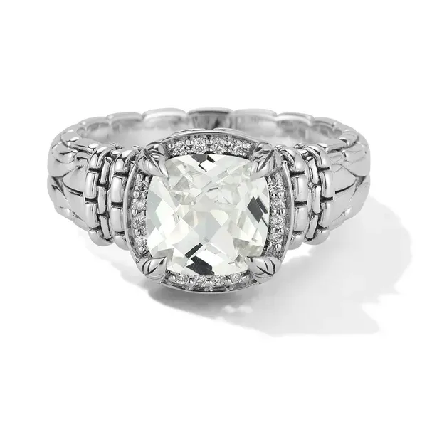 JAI  White Topaz and Diamond Halo Ring, Sterling Silver, 8.00MM Cushion White Topaz, Size 7  JJH6007R-7-WTDI Barnes Jewelers Goldsboro, NC