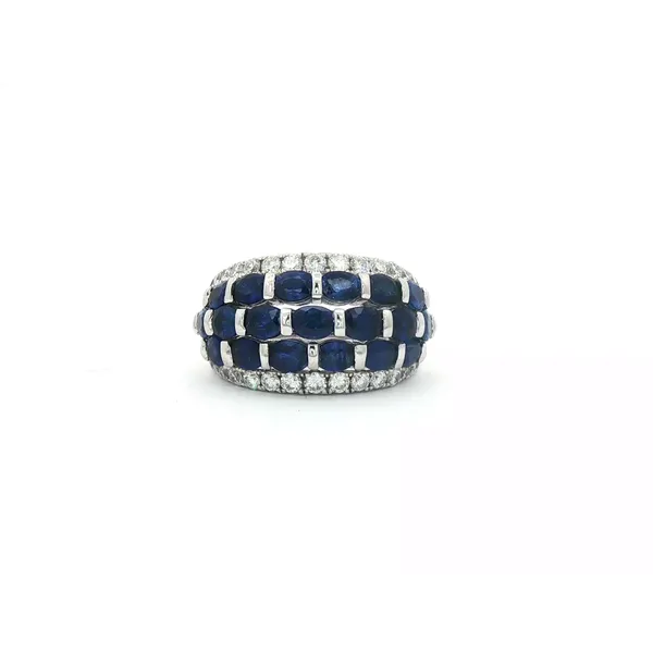SOPRAFFINO  Sapphire and Diamond Five Row Wide Band, 18KT White Gold, 4.19TGW Oval Blue Sapphires, 0.81CTTW Round Diamonds, Color: G/H, Clarity: SI1,  Barnes Jewelers Goldsboro, NC