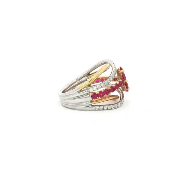 SOPRAFFINO  Floral Crossover Ruby and Diamond Ring, 18KT Yellow and White Gold, 1.66TGW Round Rubies, 0.51CTTW Round Diamonds, Color: G/H, Clarity: SI Image 3 Barnes Jewelers Goldsboro, NC