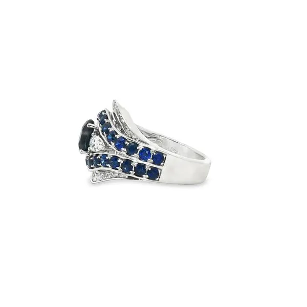 SOPRAFFINO  Sapphire and Diamond Three Stone Wide Ring, 14KT White Gold, 2.58TGW Oval and Round Blue Sapphires, 0.52CTTW Pear and Round Diamonds, Colo Image 2 Barnes Jewelers Goldsboro, NC