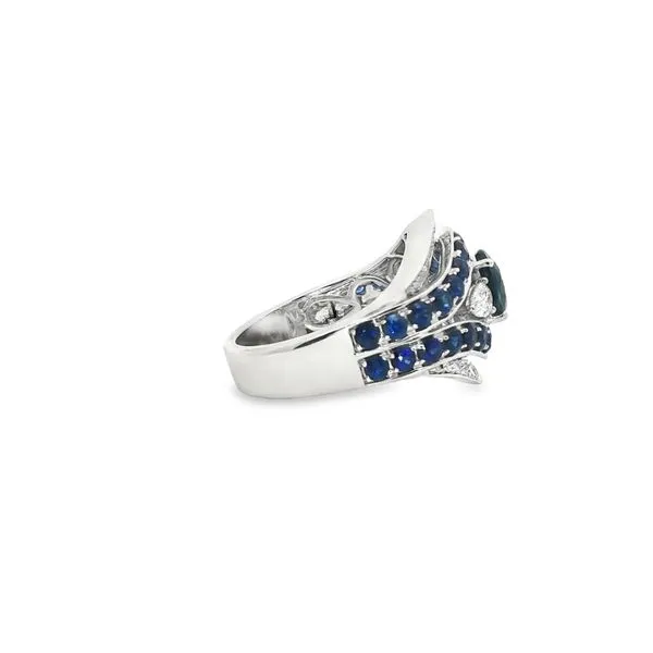 SOPRAFFINO  Sapphire and Diamond Three Stone Wide Ring, 14KT White Gold, 2.58TGW Oval and Round Blue Sapphires, 0.52CTTW Pear and Round Diamonds, Colo Image 4 Barnes Jewelers Goldsboro, NC