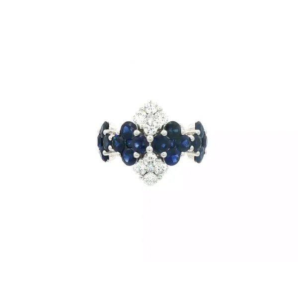 SOPRAFFINO  Sapphire and Diamond Floral Band, 14KT White Gold, 2.93TGW Round Blue Sapphires, 0.64CTTW Round Diamonds, Color: G/H, Clarity: SI1, Size 6 Barnes Jewelers Goldsboro, NC