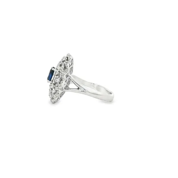 SOPRAFFINO  Scalloped Halo Sapphire and Diamond Ring, 14KT White Gold, 0.63TGW Oval Blue Sapphire, 0.95CTTW Round Diamonds, Color: G/H, Clarity: SI1,  Image 3 Barnes Jewelers Goldsboro, NC