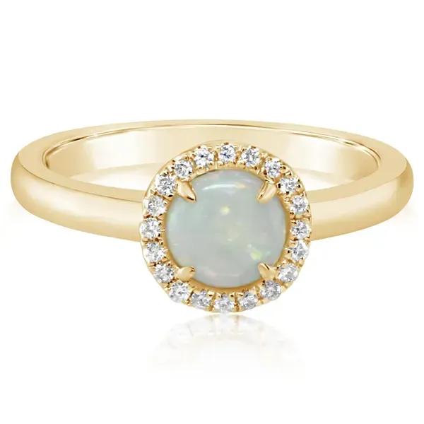 PARLE  Australian Opal and Diamond Halo Ring, 14KT Yellow Gold, 0.54TGW Round Australian Opal, 0.12CTTW Round Diamonds, Size 7  RCO108N12CI Barnes Jewelers Goldsboro, NC