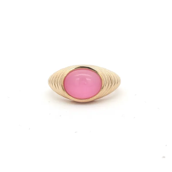 PARAGON  Fluted Oval Rose Quartz Ring, 14KT Yellow Gold, 3.00TGW Oval Cabochon Rose Quartz, Size 6.5  R0985RQ-07 Barnes Jewelers Goldsboro, NC