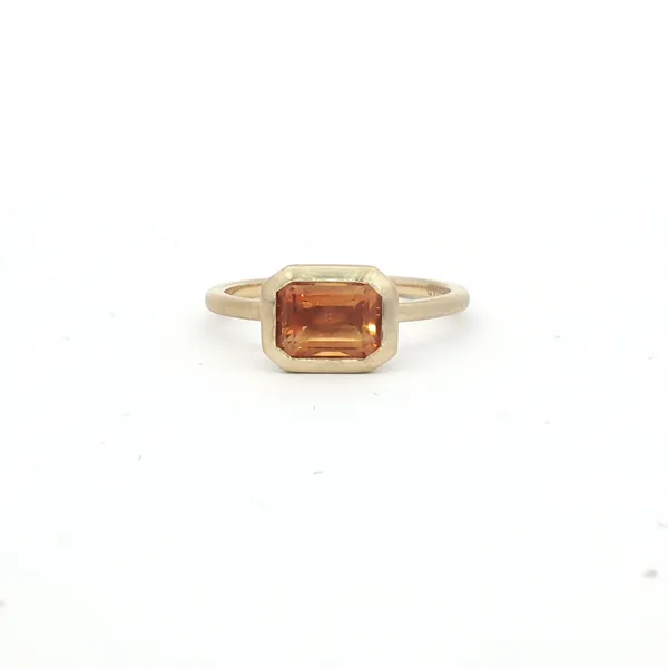 PARAGON  Brushed Bezel Set Citrine Ring, 14KT Yellow Gold, 1.00TGW Emerald Citrine, Size 6.5  R2597CR-05 Barnes Jewelers Goldsboro, NC