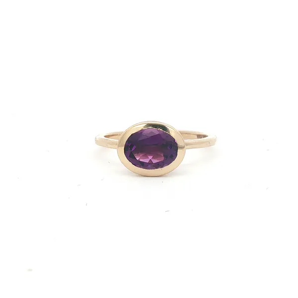 PARAGON  Bezel Set Amethyst Ring, 14KT Yellow Gold, 1.30TGW Oval Amethyst, East to West Set, Size 6.5  R0936AM-11 Barnes Jewelers Goldsboro, NC