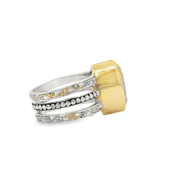 MICHOU  Bezel Set Green Amethyst Triple Band Ring, Sterling Silver, 22KT Yellow Gold, Oval Green Amethyst, Size 7  L74931-7 Image 4 Barnes Jewelers Goldsboro, NC
