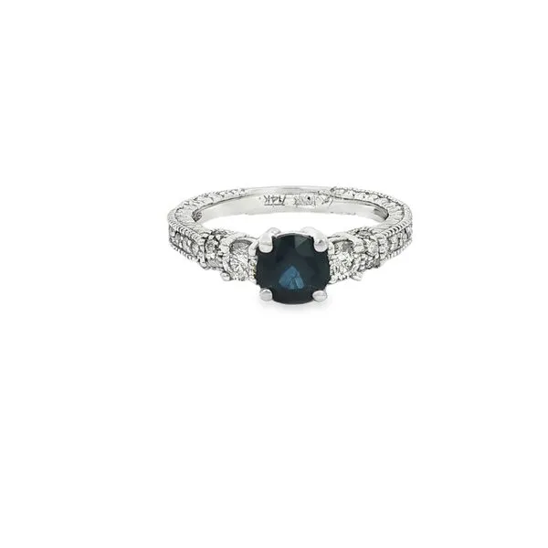 PARAGON  Sapphire and Diamond Three Stone Ring, 14KT White Gold, 0.97TGW Round Sapphire, 0.49CTTW Round Diamonds, Size 6.5  R1941SA-01 Barnes Jewelers Goldsboro, NC