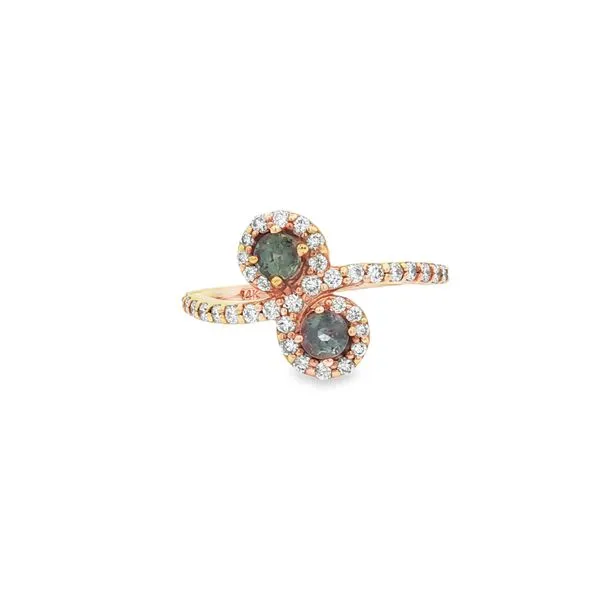 PARAGON  Alexandrite and Diamond Halo Bypass Ring, 14KT Rose Gold, 0.45TGW Round Alexandrites, 0.50CTTW Round Diamonds, Size 6.5  R2332AZ-02 Barnes Jewelers Goldsboro, NC