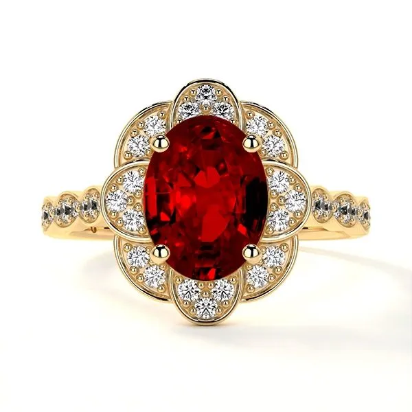 Ruby & Diamond Vintage Halo Ring with Accents | Barnes Jewelers, Goldsboro NC Barnes Jewelers Goldsboro, NC