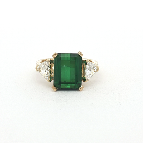 Green Tourmaline & Diamond Three Stone Ring | 18KT Yellow Gold | Barnes Jewelers Goldsboro NC Barnes Jewelers Goldsboro, NC