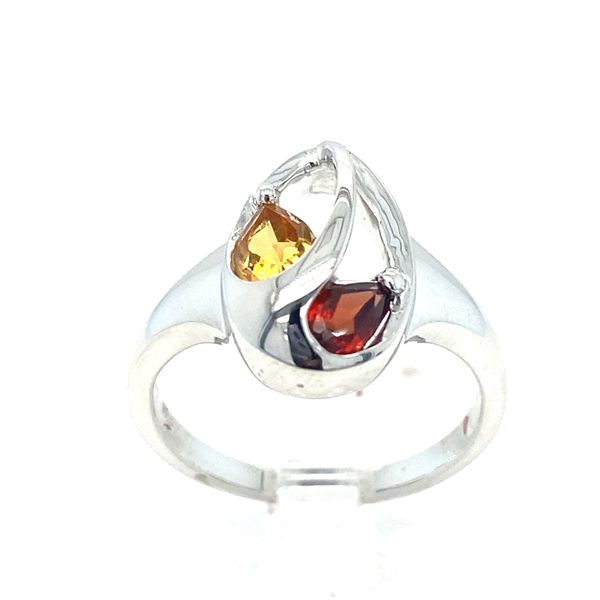 ITALGEM  Citrine and Garnet Two Stone Ring, Sterling Silver, Rhodium, 0.53TGW Pear  H26R678WGG5 Barnes Jewelers Goldsboro, NC
