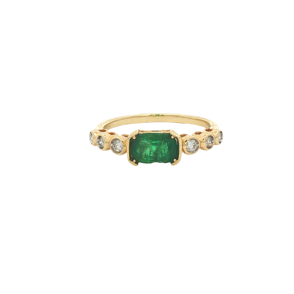 East-West Emerald & Diamond Ring | 14KT Yellow Gold | Barnes Jewelers Goldsboro NC Barnes Jewelers Goldsboro, NC