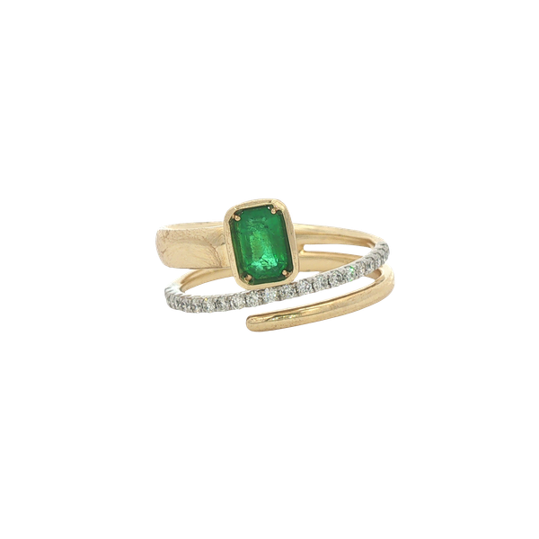 Emerald & Diamond Triple Band Ring | 14KT Two-Tone Gold | Barnes Jewelers Goldsboro NC Barnes Jewelers Goldsboro, NC