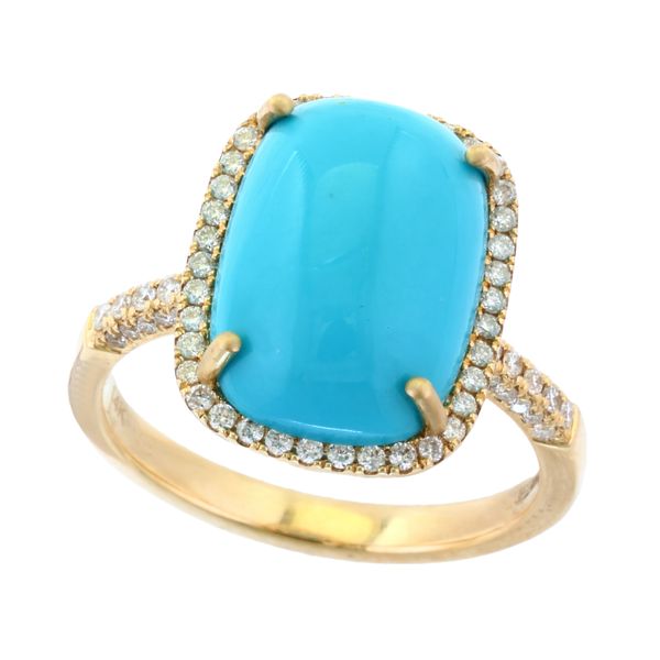 Turquoise & Diamond Halo Ring | 5.00CT Cushion Turquoise | Barnes Jewelers Goldsboro NC Barnes Jewelers Goldsboro, NC