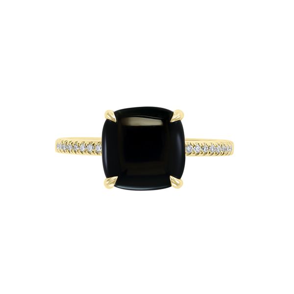 Black Onyx & Diamond Solitaire Ring | 14KT Yellow Gold | Barnes Jewelers Goldsboro NC Image 2 Barnes Jewelers Goldsboro, NC