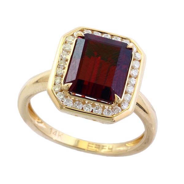 Garnet & Diamond Halo Ring | 14KT Yellow Gold | Barnes Jewelers Goldsboro NC Barnes Jewelers Goldsboro, NC