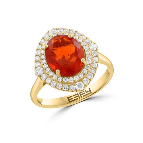 Fire Opal & Diamond Double Halo Ring | 14KT Yellow Gold | Barnes Jewelers Goldsboro NC Barnes Jewelers Goldsboro, NC