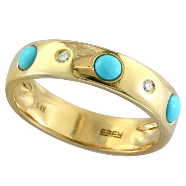 Turquoise & Diamond Flush Set Band | 14KT Yellow Gold | Barnes Jewelers Goldsboro NC Barnes Jewelers Goldsboro, NC